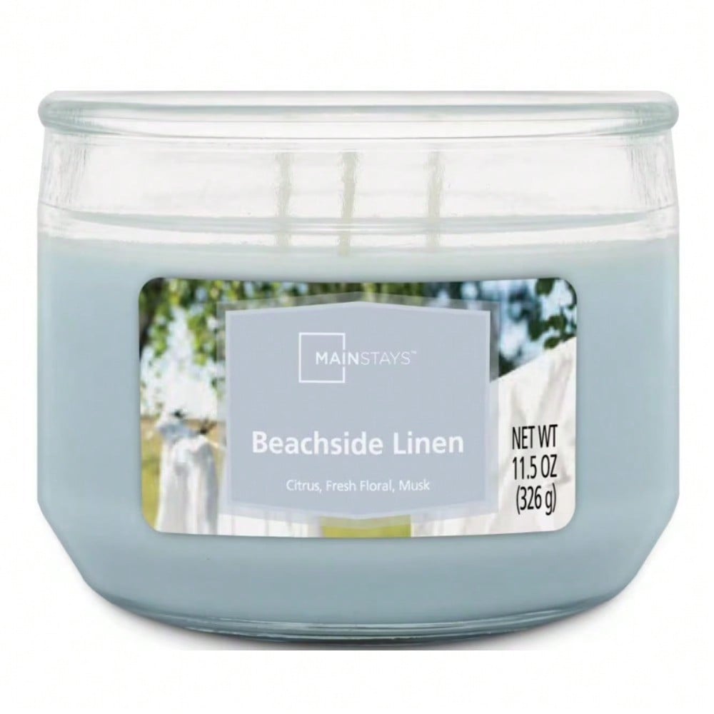 Home Fragrance Fresh Linen - 3-Wick Scented Glass Jar Candle, Beachside