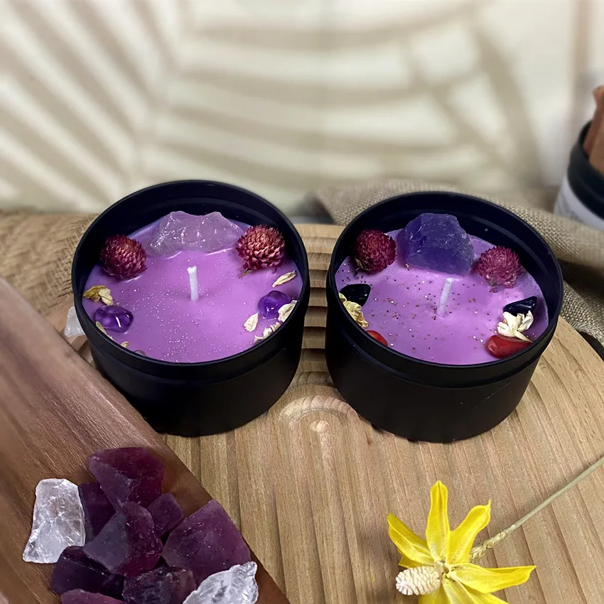 Home Fragrance Scented Candle - 8x5.2cm Dried Flower Crystal Stone Scented