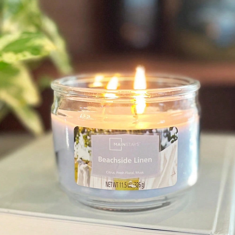3-Wick Scented Glass Jar Candl - Home Fragrance Fresh Linen 评论和价格
