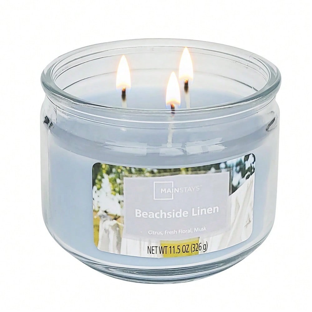 3-Wick Scented Glass Jar Candl - Home Fragrance Fresh Linen 评论和价格